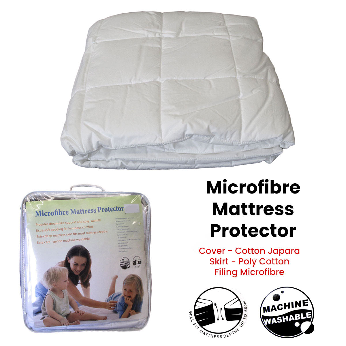 Cotton Japara Cover Microfiber Filling Mattress Protector Single - Quilted Design - SuperSaverAU - view 2
