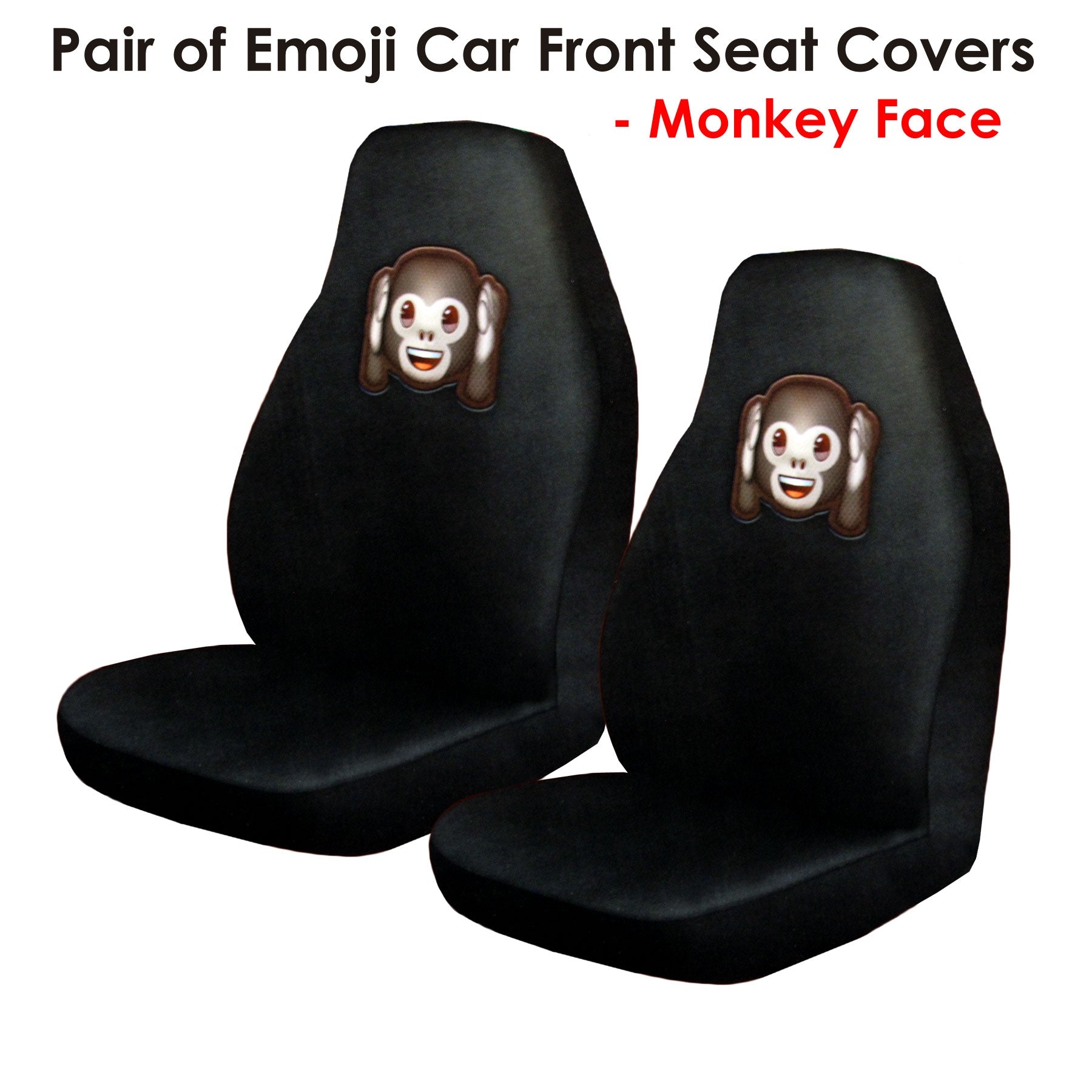 Premium Emoji Monkey Face Front Car Seat Covers Pair