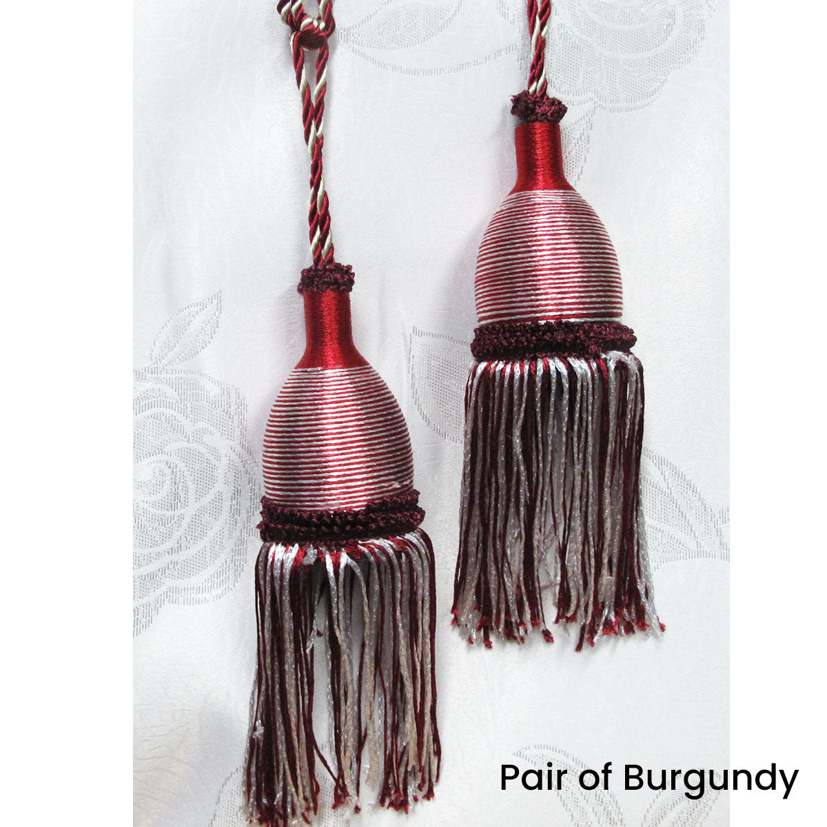 Burgundy Pair of Curtain Tassel Rope Ties 52cm - Jacquard Design - SuperSaverAU - view 1