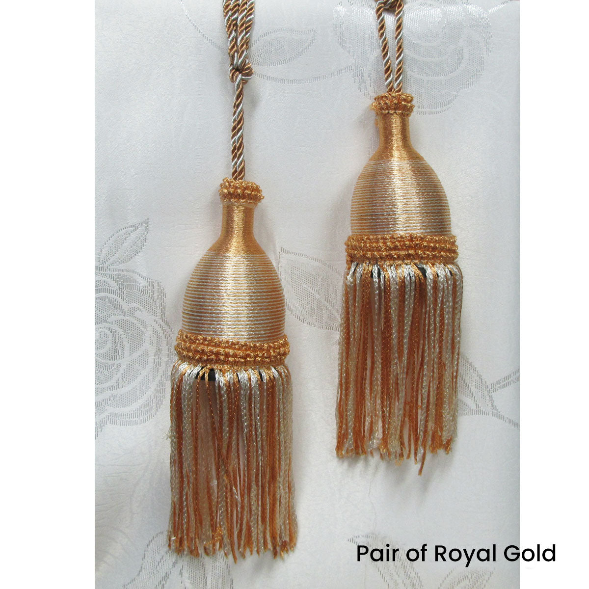 Royal Gold Curtain Tassel Rope Ties 52cm - Jacquard Design, 2 Pack - SuperSaverAU - view 1