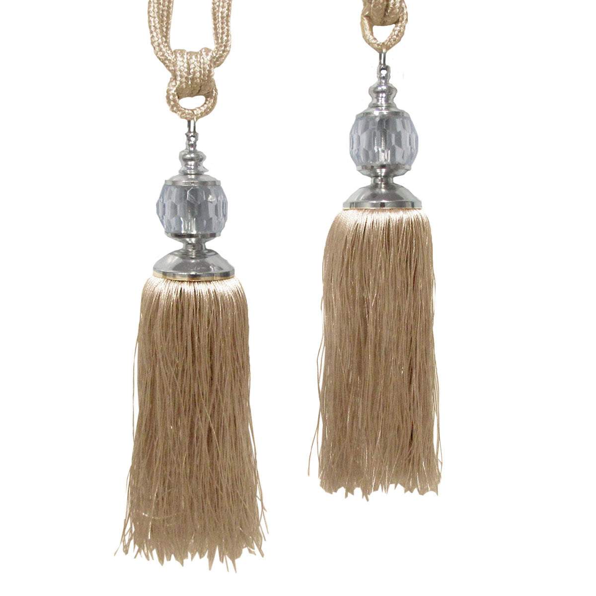 Elizabeth Curtain Tassel Rope Ties 2-Pack Latte/Silver, Classic Design - SuperSaverAU - view 1