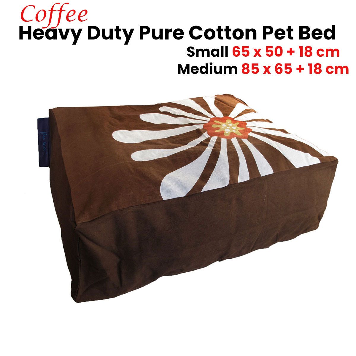 Heavy Duty Pure Cotton Pet Dog Bed Cover Small Floral Coffee - SuperSaverAU - view 2
