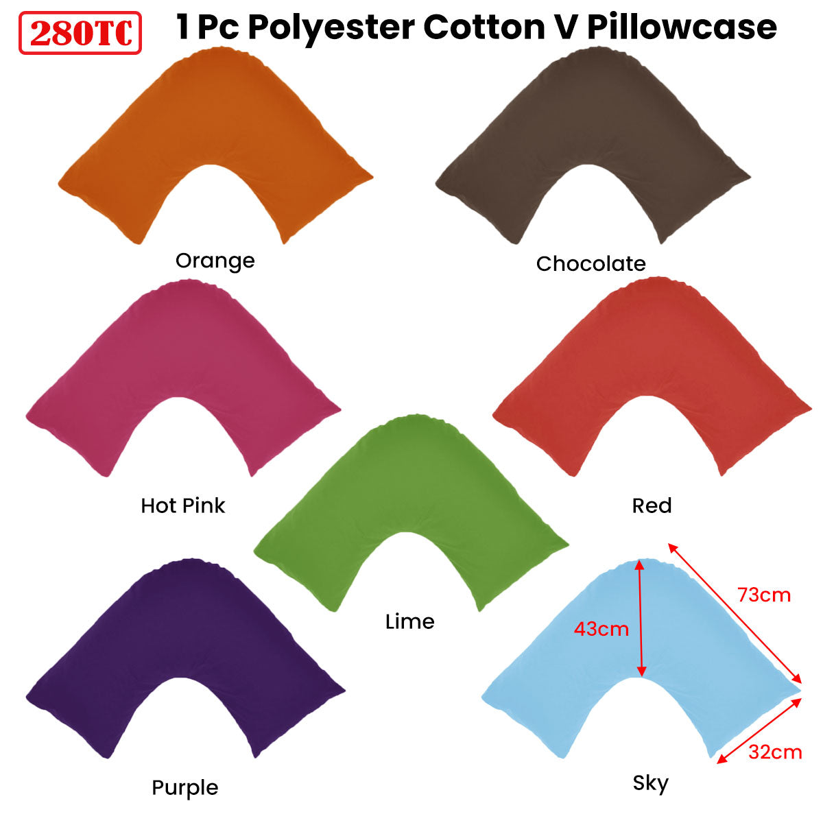 280TC EasyCare Polyester Cotton V Pillowcase - 32 x 73 cm - Sky - SuperSaverAU - view 1