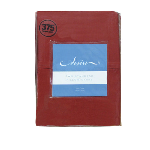 100% Cotton Standard Pillowcases 375TC Burgundy - 2 Pack, Solid Colour Tone - SuperSaverAU - view 1
