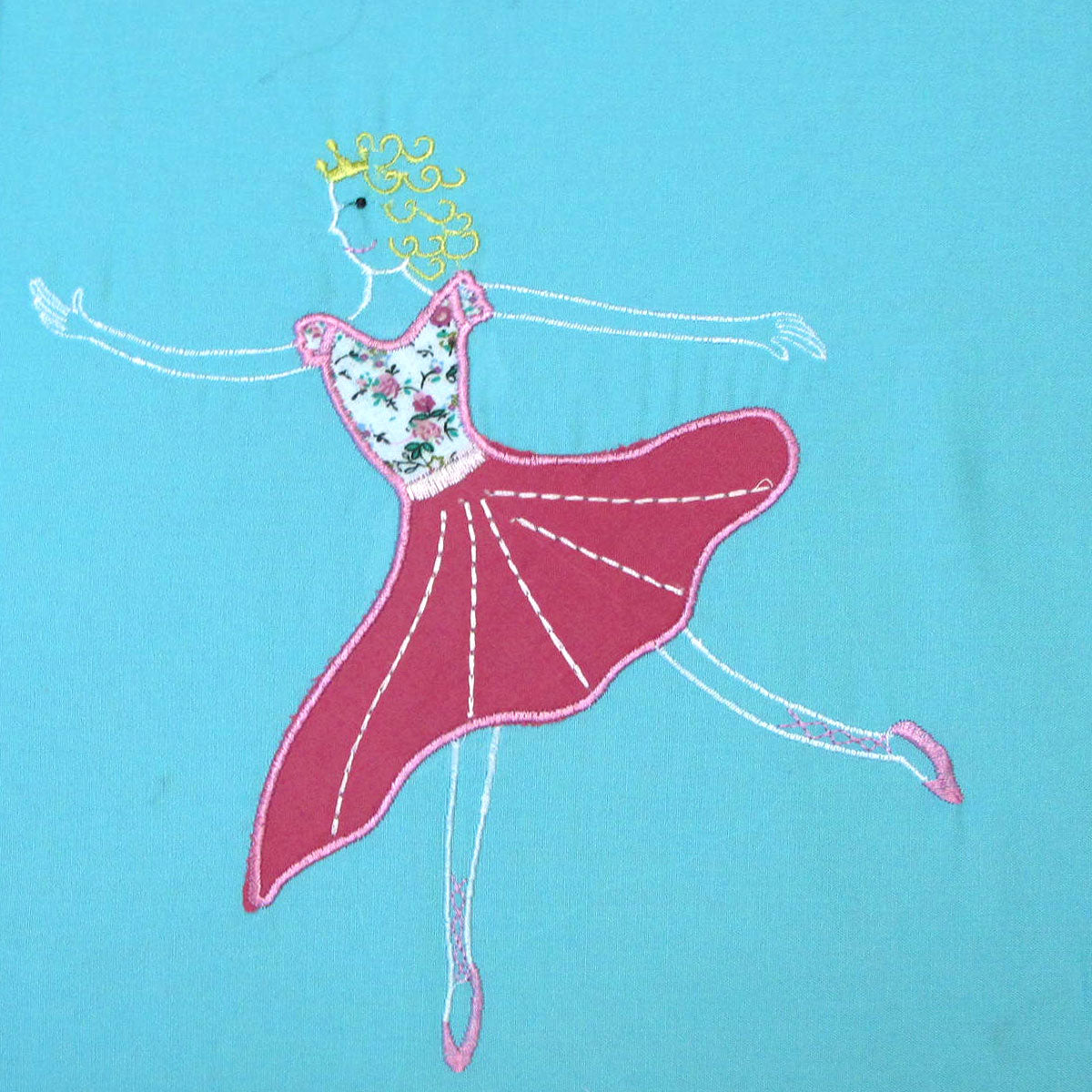 Ballerina Embroidered Quilt Cover Set Single 140x210 cm - Aqua, Pink, Green - SuperSaverAU - view 2