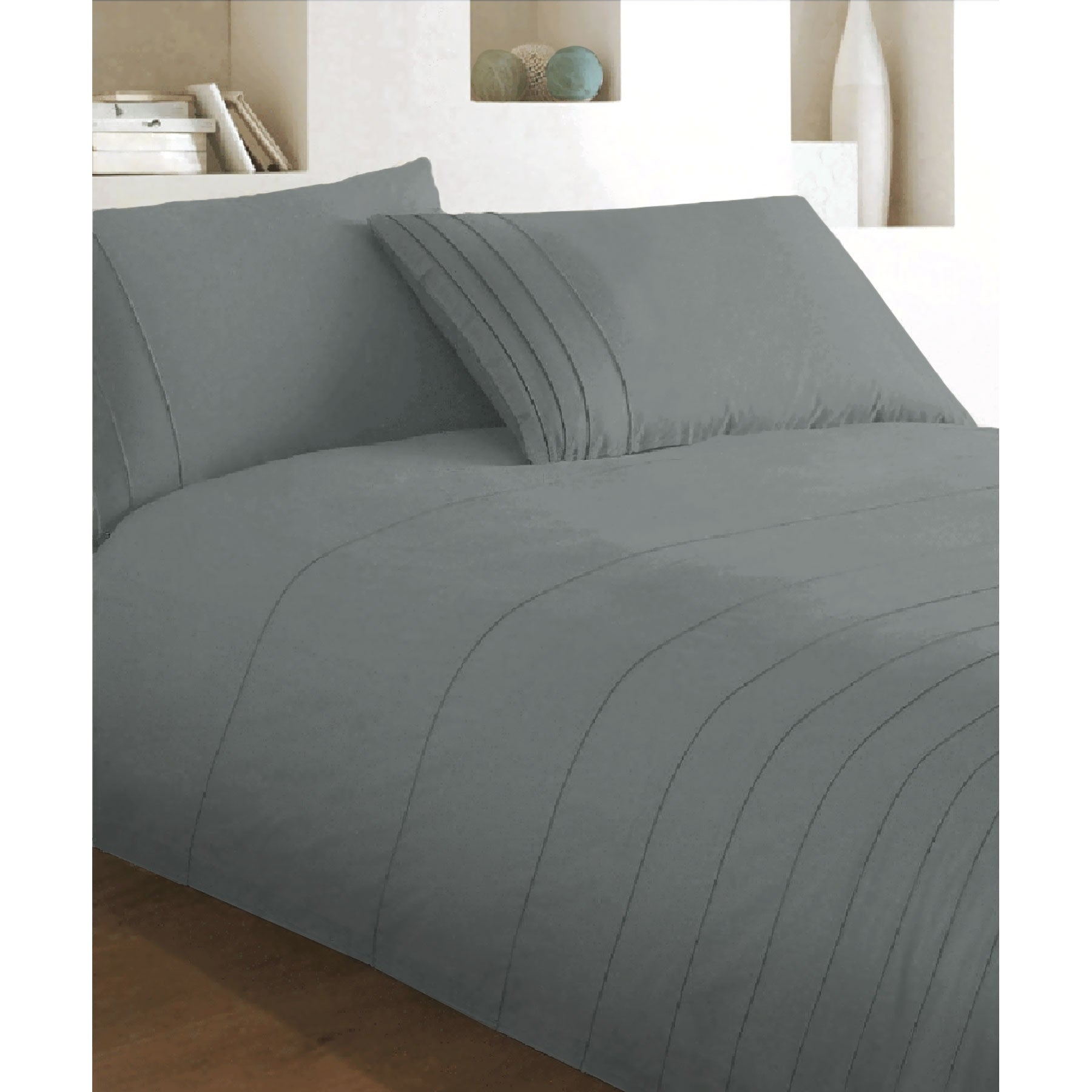 Brooklyn 100% Cotton Quilt Cover Set Charcoal 240x210 cm with Pintucking Design - SuperSaverAU - view 1