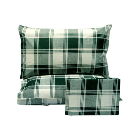 Polyester Cotton Checkered Green Quilt Cover Set King - Easy Care, 3 Pce - SuperSaverAU - view 1
