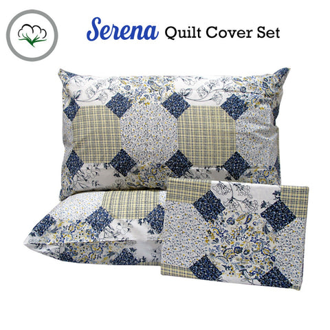 Serena 100% Cotton Quilt Cover Set Queen - Geometric/Damask Print Design - SuperSaverAU - view 1
