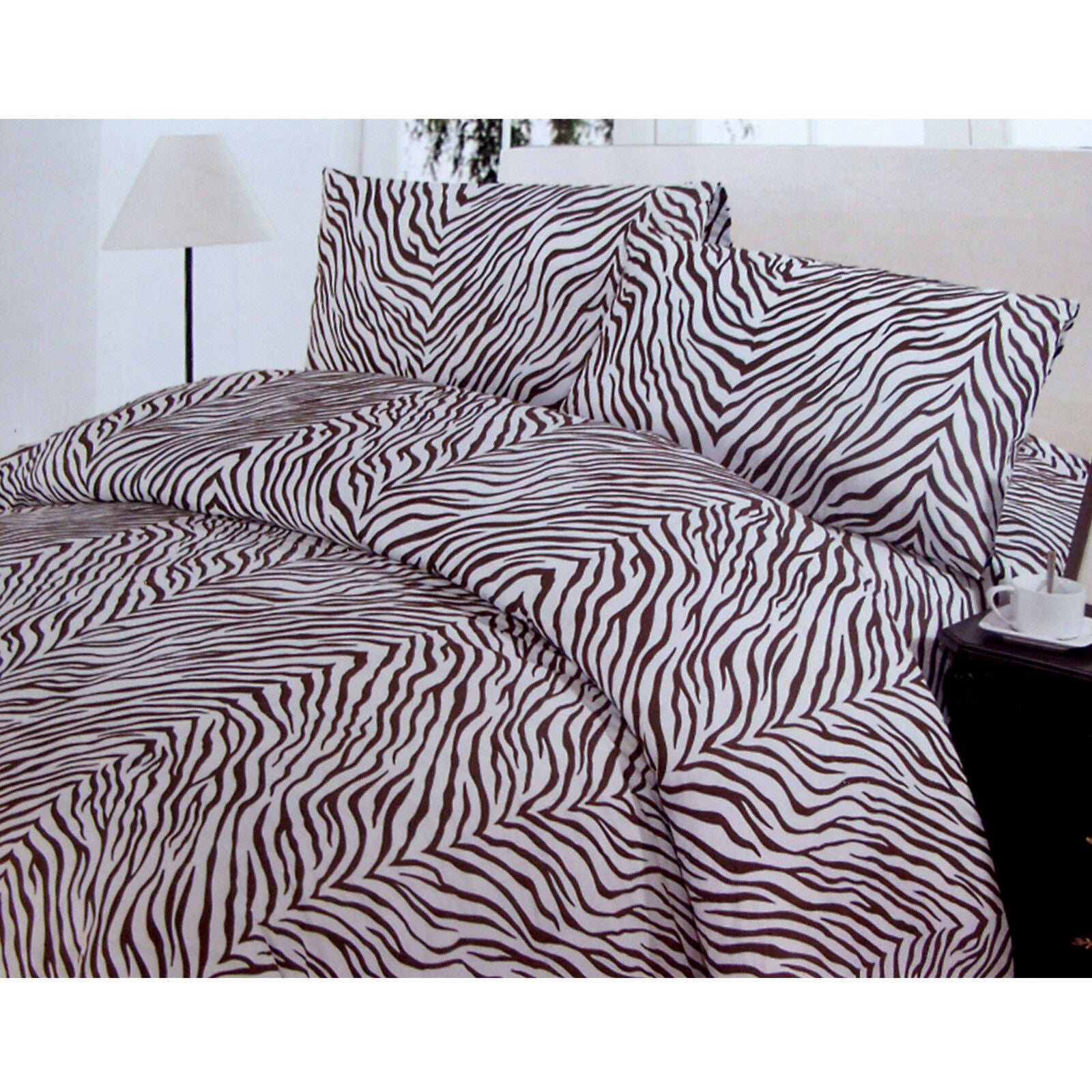 Zebra Chocolate White Quilt Cover Set 3 Pce - 180 x 210 cm Polyester Cotton - SuperSaverAU - view 1