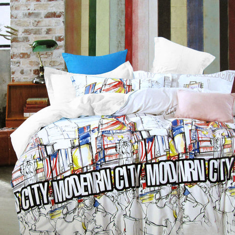 Modern City Cotton Quilt Cover Set Single - Cityscape Design, 140 x 210 cm - SuperSaverAU - view 1