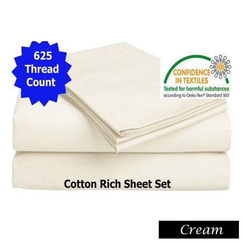 Luxury Living 625TC Cotton Rich Sheet Set Cream Queen - Silky Finish, 40cm Wall - SuperSaverAU - view 1