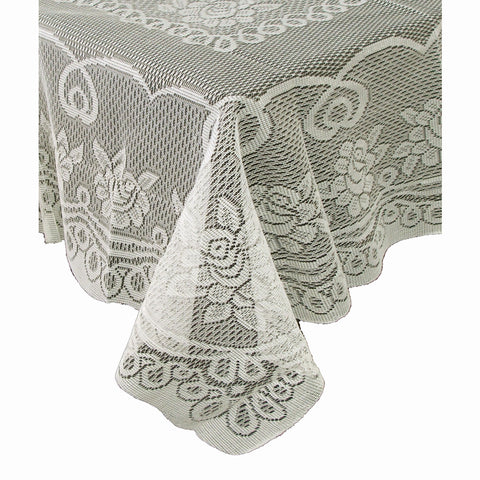 Rose Lace Polyester Tablecloth Cream 130 cm Square with PVC Protector - SuperSaverAU - view 1