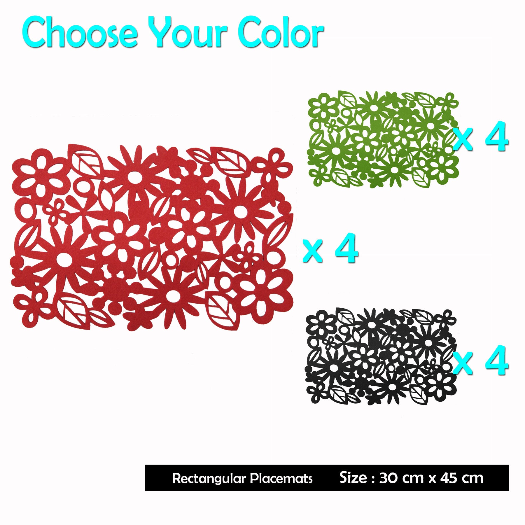 Choice Set of 4 Red Felt Rectangular Table Placemats - 30 cm x 40 cm - SuperSaverAU - view 2