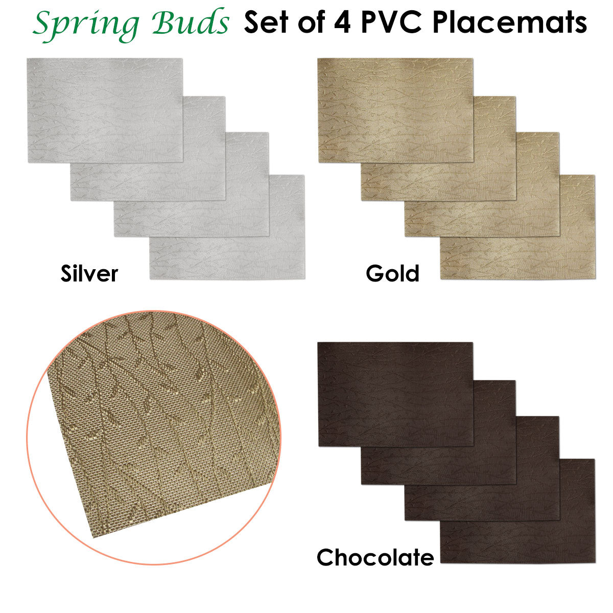 Choice Set of 4 Spring Buds Textured PVC Table Placemats 45 x 30 cm - SuperSaverAU - view 2