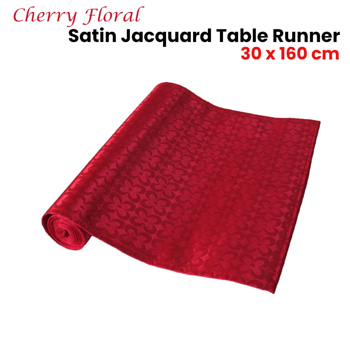 Cherry Floral Satin Jacquard Table Runner 30 x 160cm - Elegant Polyester Design - SuperSaverAU - view 1