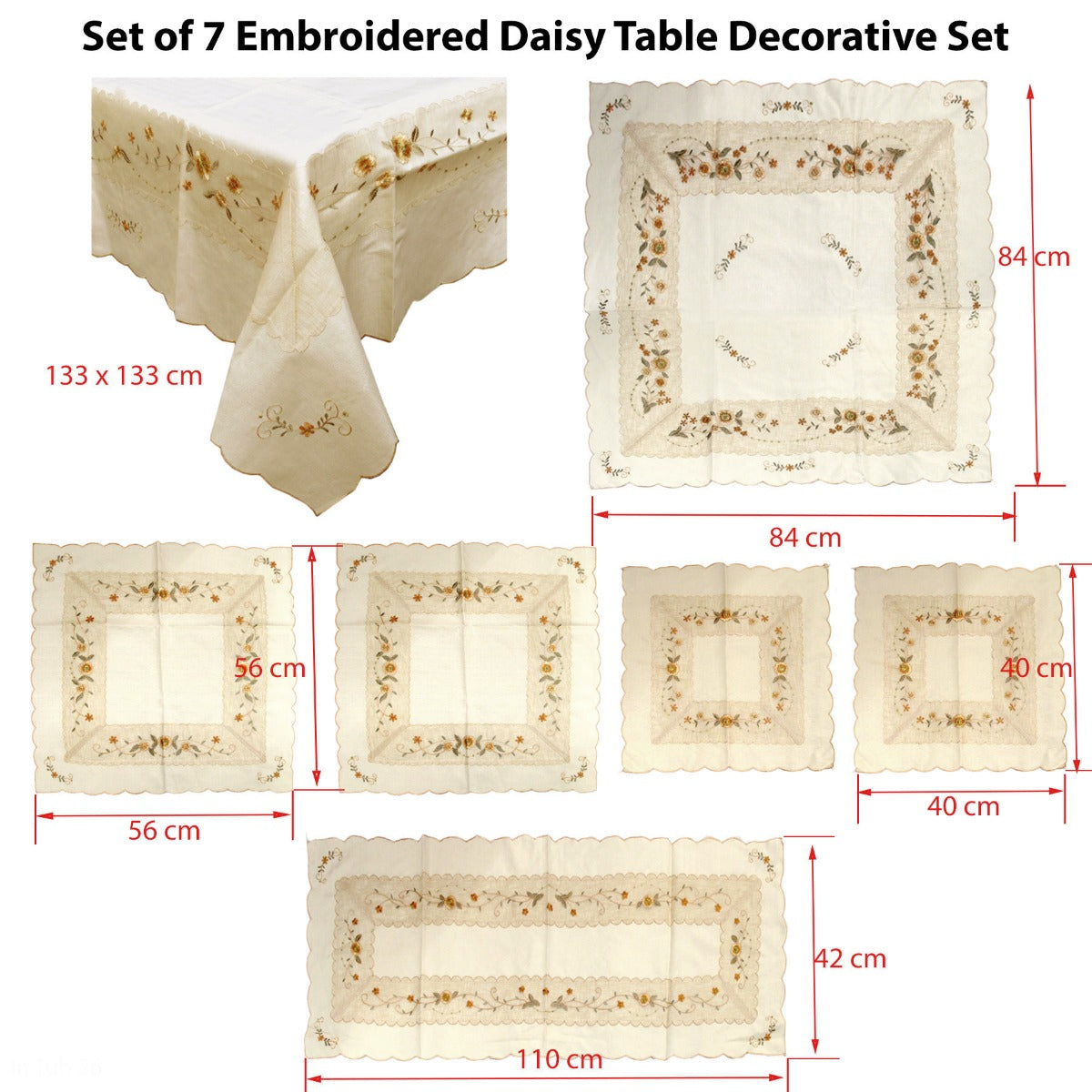 Embroidered Daisy Table Decorative Set - 7 Pieces, Floral Design, Polyester - SuperSaverAU - view 2