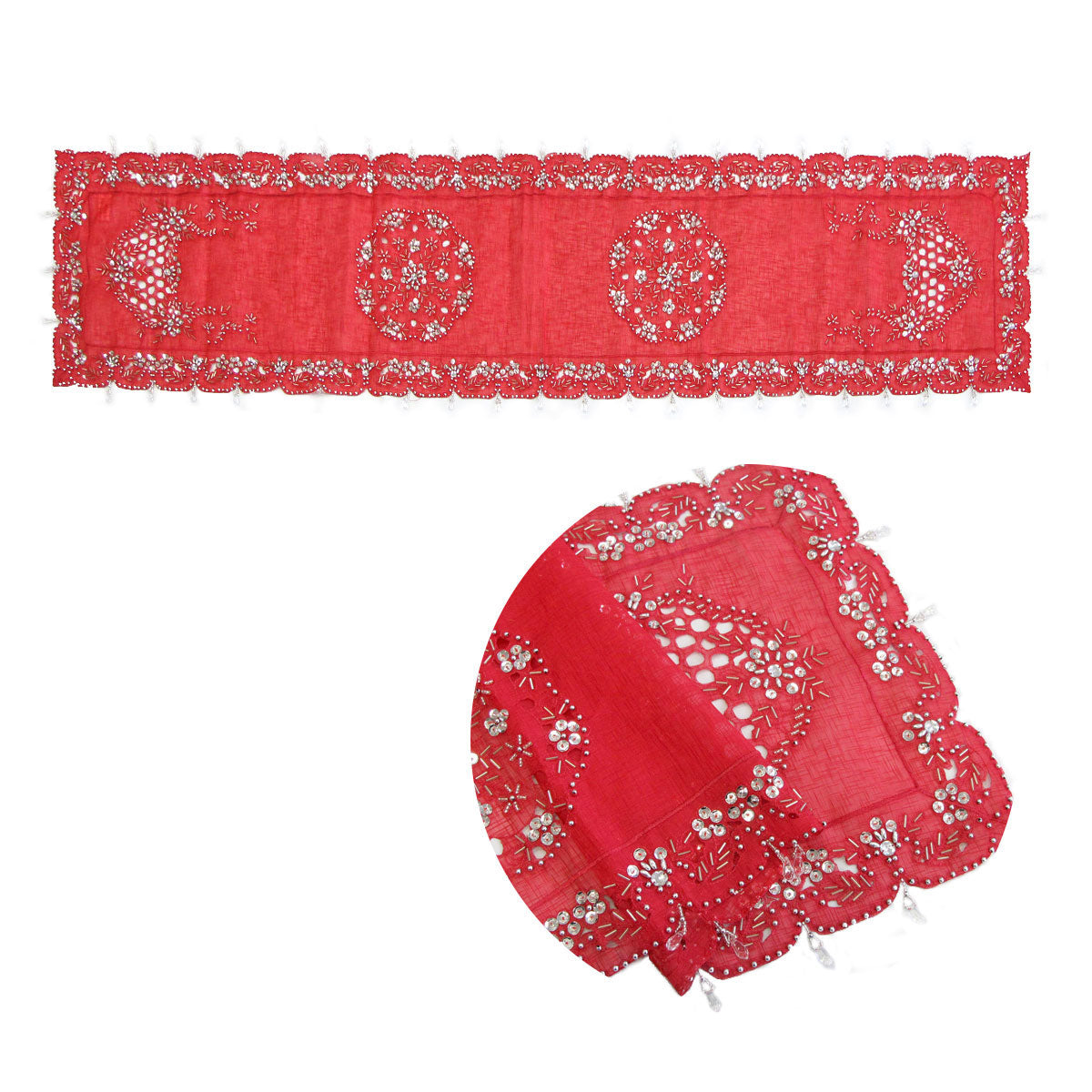 Stella Beaded Table Runner 40 x 180 cm Diamonte Sequin Red - SuperSaverAU - view 1