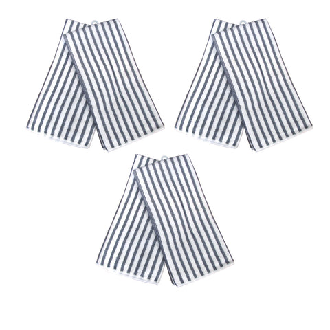Charcoal Microfibre Striped Tea Towels Set of 6 - 40 x 60 cm, Super Absorbent - SuperSaverAU - view 1