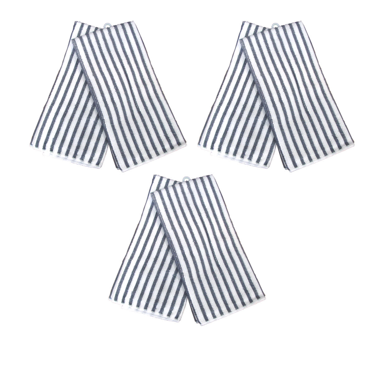 Charcoal Microfibre Striped Tea Towels Set of 6 - 40 x 60 cm, Super Absorbent - SuperSaverAU - view 1