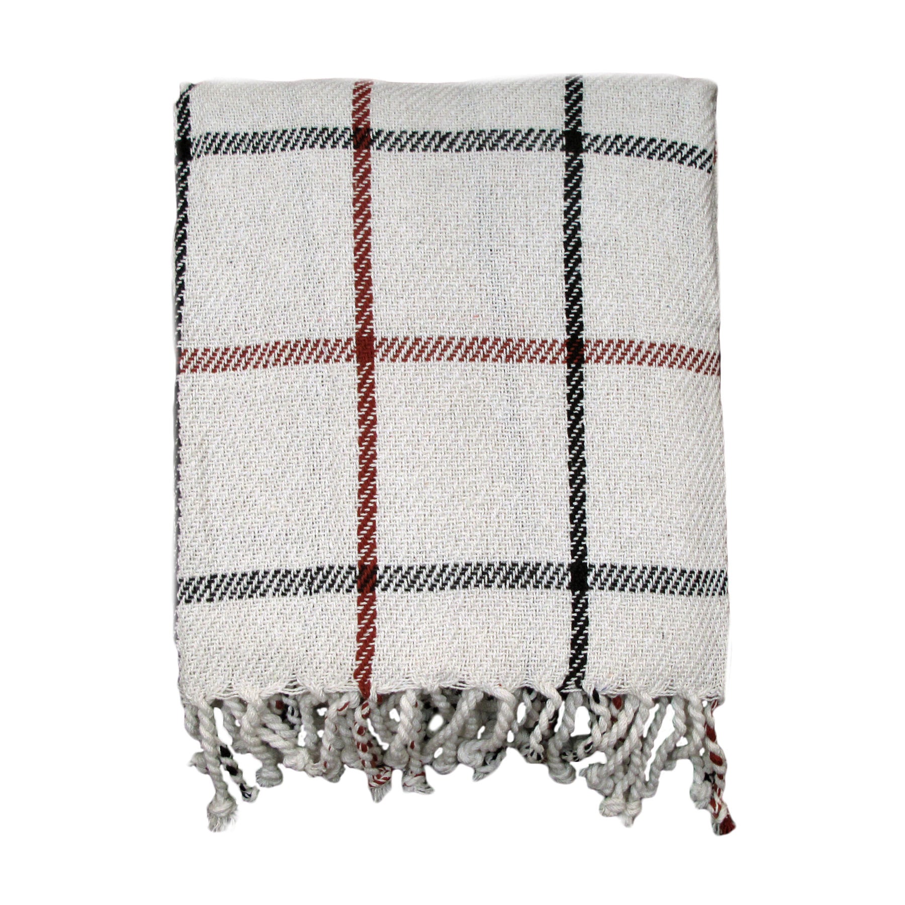 Creative Collections Cotton Fringe Throw, 127 x 154 + 7cm, Knitted Design, Machine Washable - SuperSaverAU - view 1
