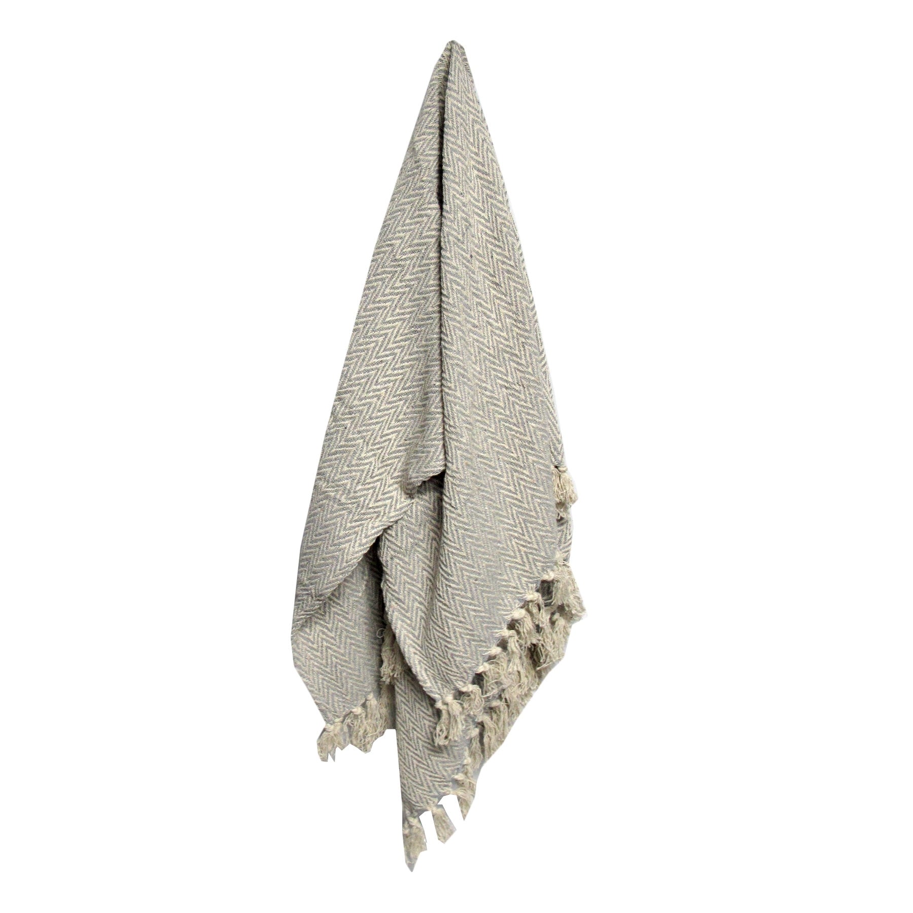 Home 2 Home Cotton Fringe Throw Rug 127 x 152 cm - Chevron Grey, Knitted Design - SuperSaverAU - view 1