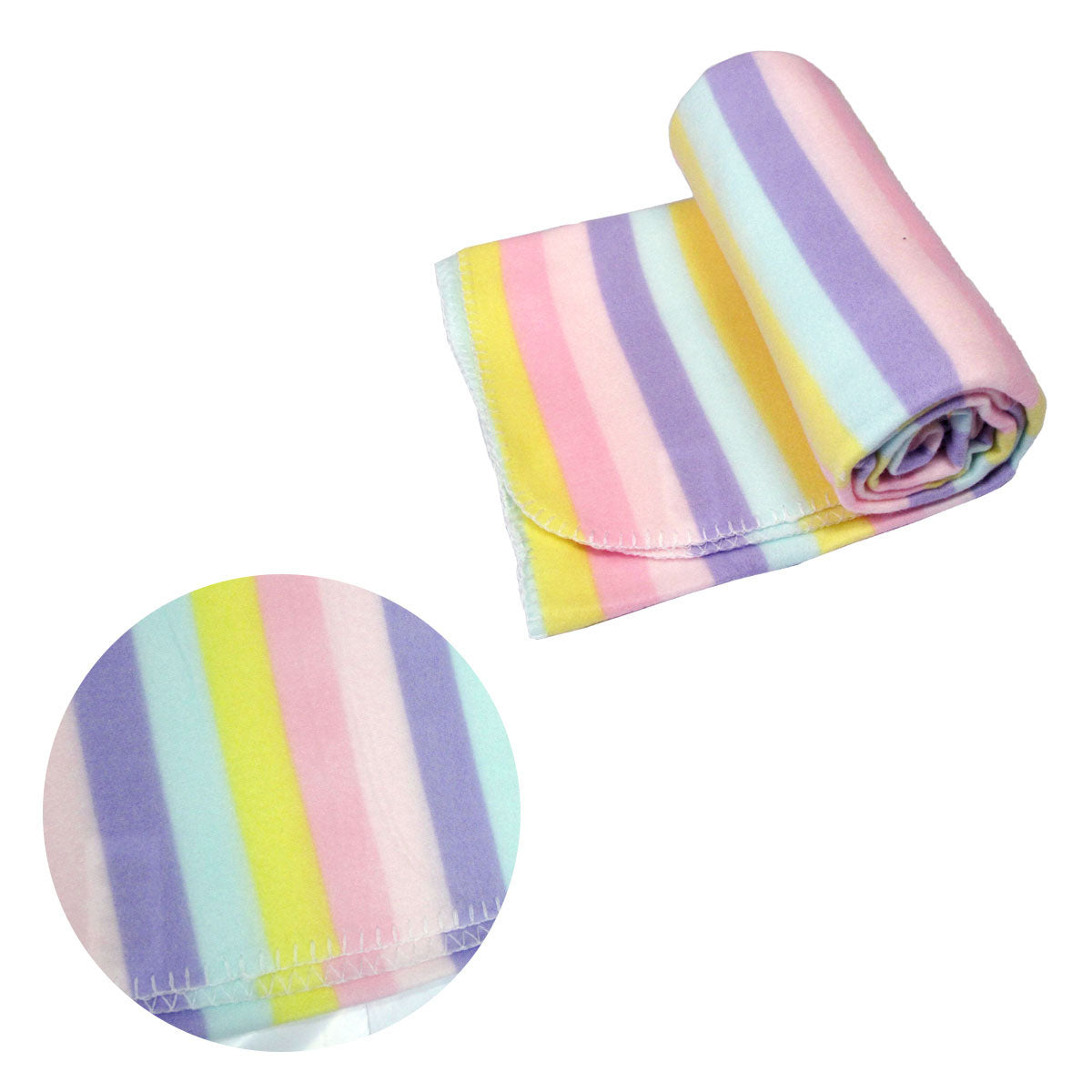 Funky Cute Polar Fleece Throw Rug 120x150 cm - Pastel Stripes Design - SuperSaverAU - view 1