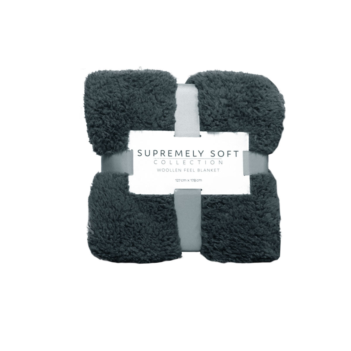 Soft Woollen Feel Throw Rug/Blanket 127 x 178 cm - Fleecy Polyester Charcoal - SuperSaverAU - view 1