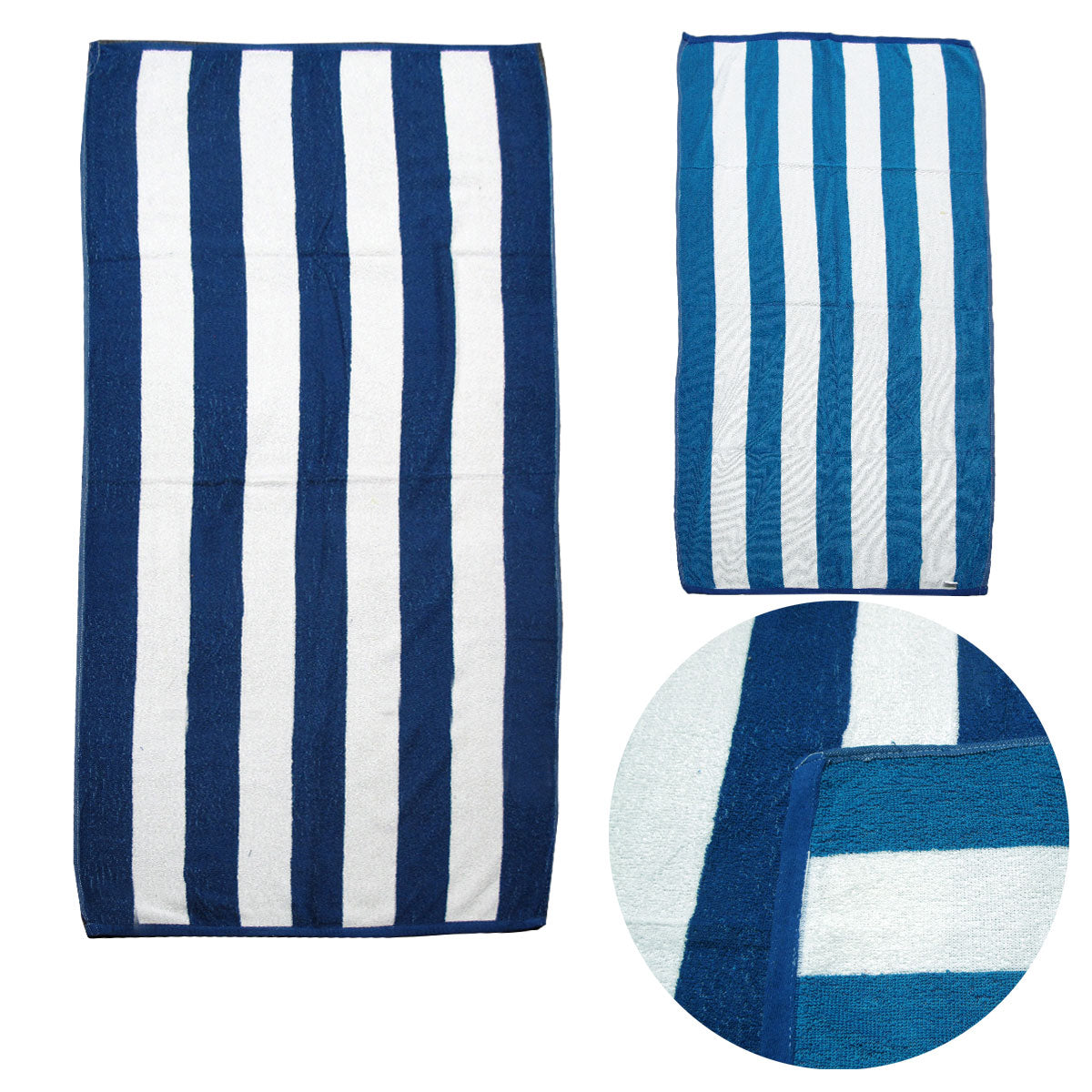 Reversible Cabana Striped Towels Set of 2, 76 x 152 cm, Blue/Aqua, 400GSM - SuperSaverAU - view 1