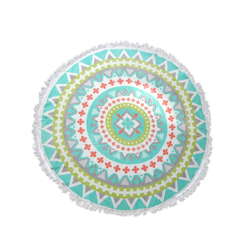 Zoey Bright Colors 150cm Round Beach Towel, 100% Cotton, Mandala Design, Fringe - SuperSaverAU - view 1