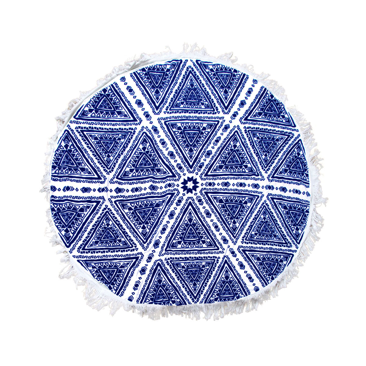 Zulu Triangle Blue 100% Cotton Round Beach Towel 150cm Diameter with Fringe - SuperSaverAU - view 1