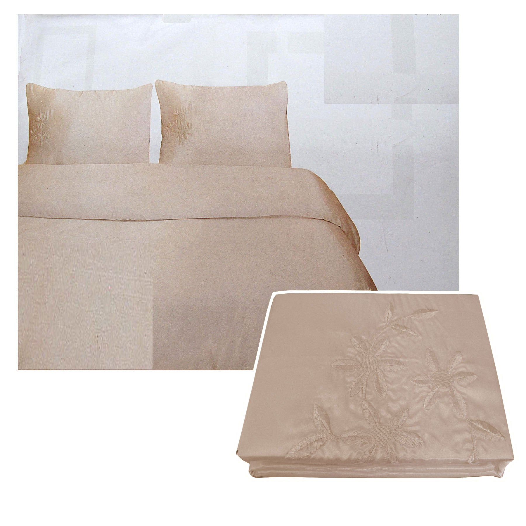 Tuberose Satin Embroidery Quilt Cover Set Latte 180x210 cm with Pillowcases - SuperSaverAU - view 1
