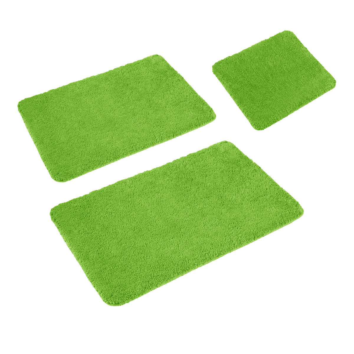 Sleim Set of 3 Bath Mat Set Green - Shaggy Design, Non-slip, 45x45cm, 50x80cm, 60x100cm - SuperSaverAU - view 1