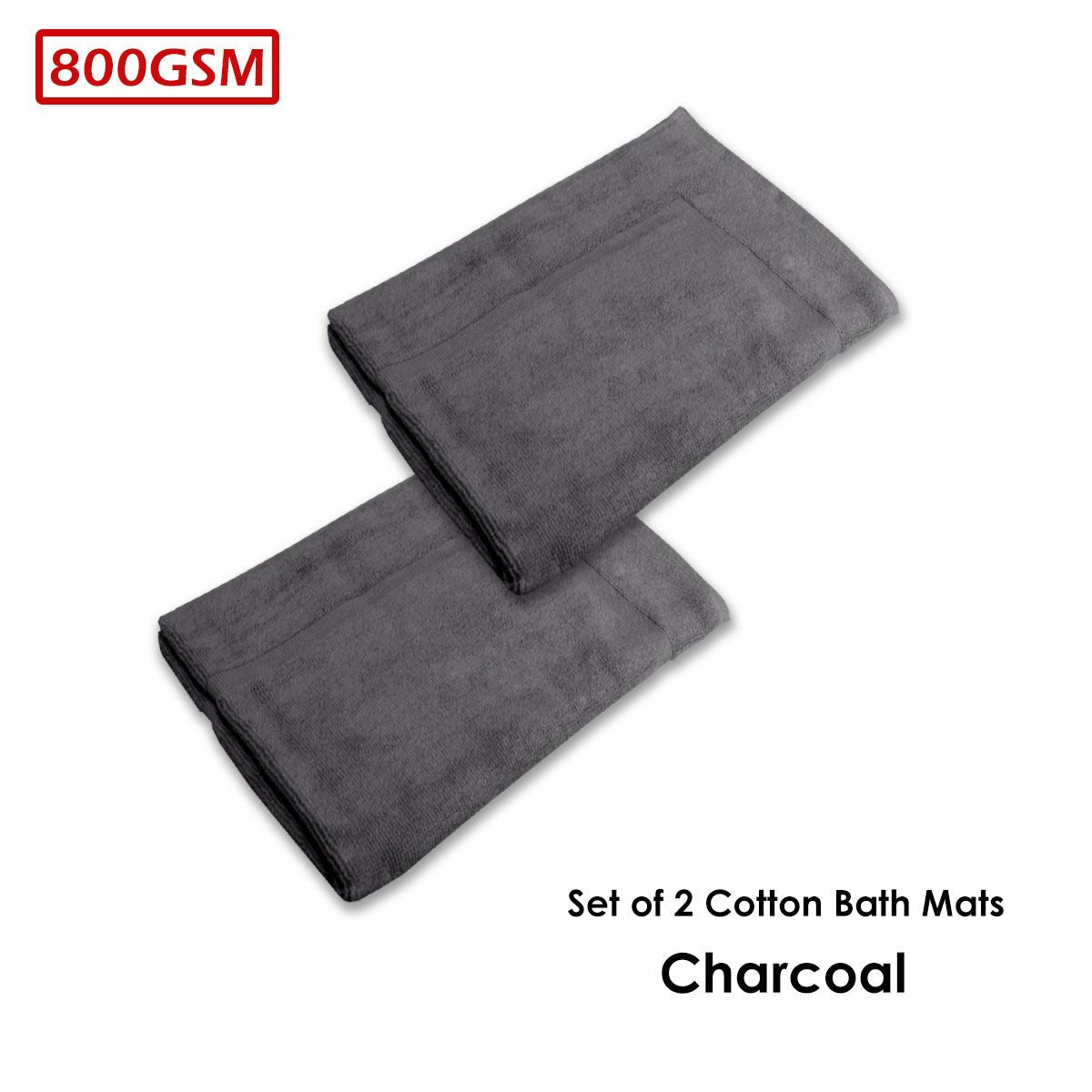 800GSM Set of 2 Cotton Bath Mats 50 x 70 cm Charcoal - SuperSaverAU - view 2