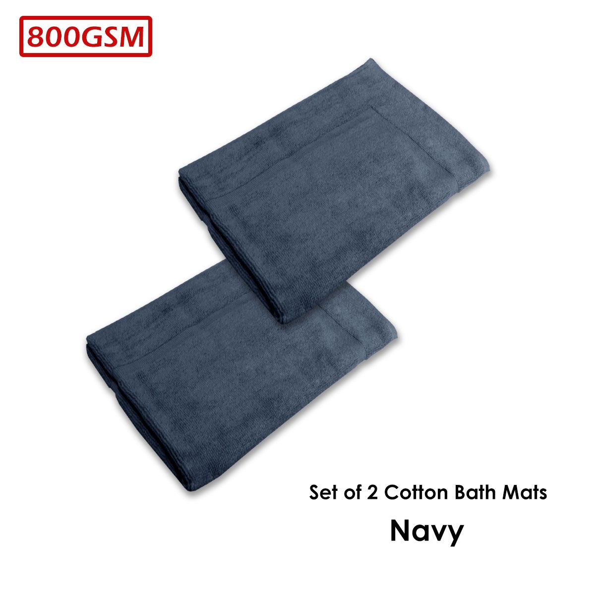 800GSM Set of 2 Cotton Bath Mats 50 x 70 cm Navy - SuperSaverAU - view 2