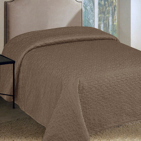 Faux Silk Embroidered Bedspread Coffee Queen 240cm x 260cm, Machine Washable - SuperSaverAU - view 1