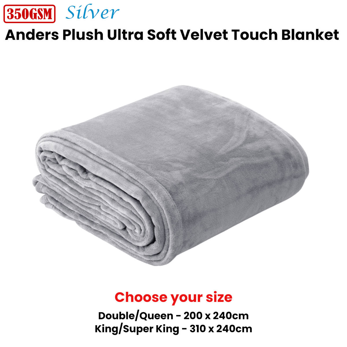 In 2 Linen Plush Velvet Touch Blanket – Silver Double/Queen, 350GSM