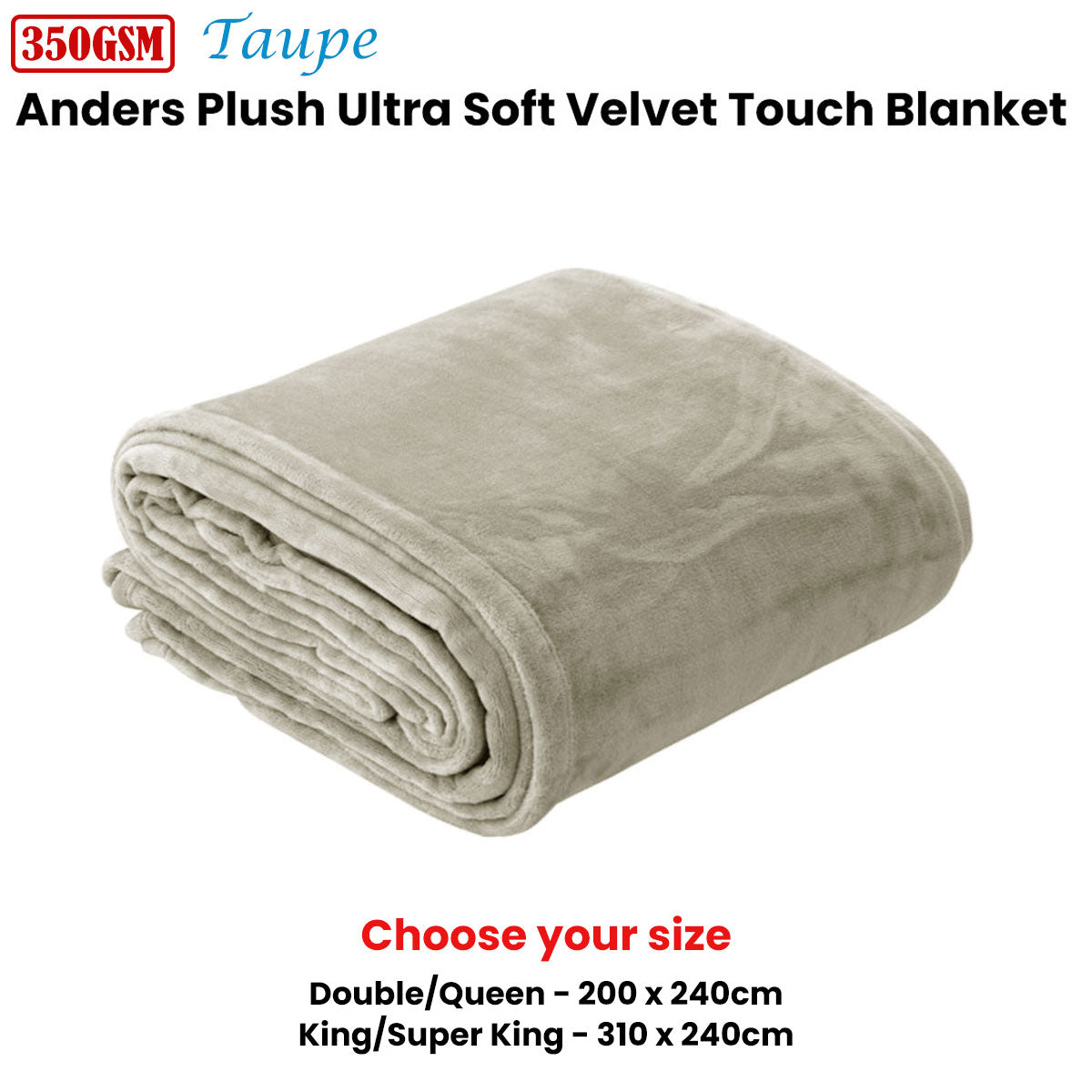 In 2 Linen Plush Velvet Touch Blanket – Taupe King/Super King, 350GSM