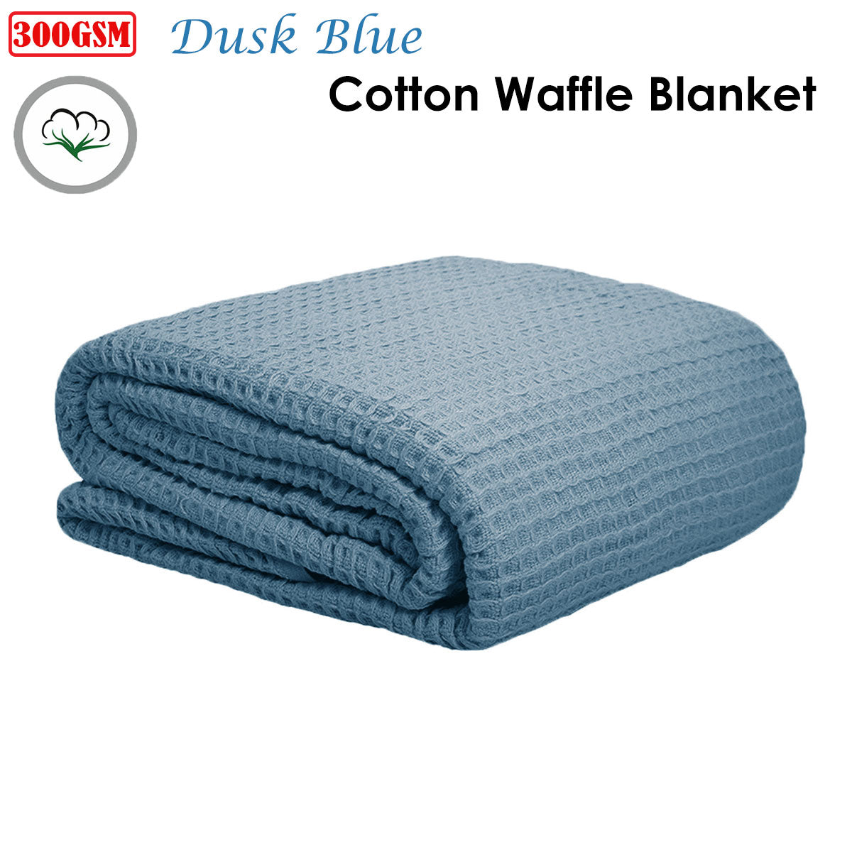 Cotton Waffle Blanket Dusk Blue 300GSM Single - Soft Touch, Machine Washable - SuperSaverAU - view 2