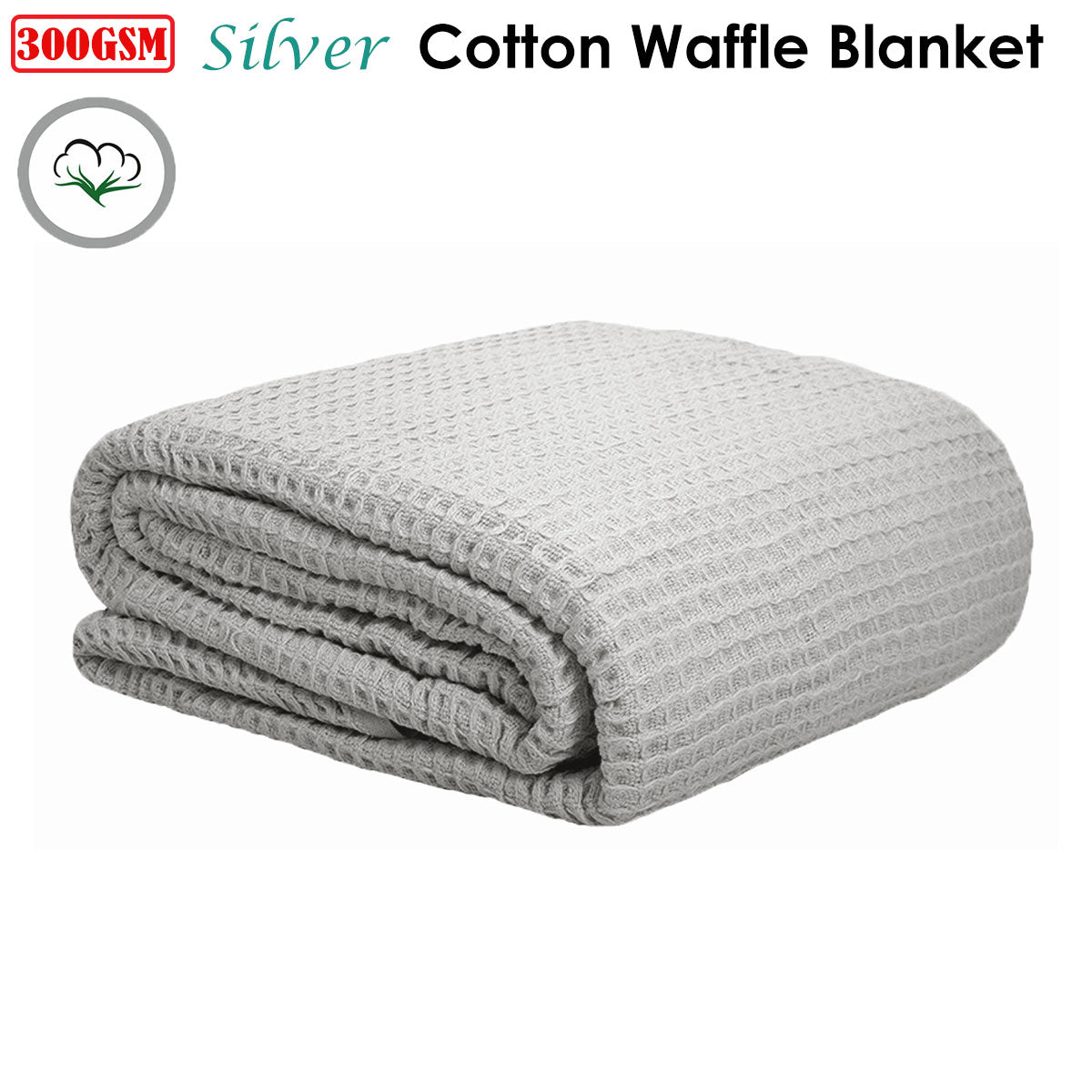 Cotton Waffle Blanket Silver 300GSM Queen - Soft Touch, Machine Washable - SuperSaverAU - view 2