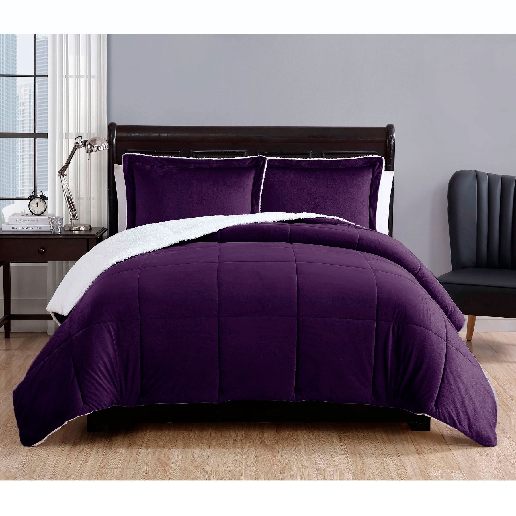 Purple 3 Piece Micro Mink Comforter Set, Queen, Quilted Design, Reversible - SuperSaverAU - view 1