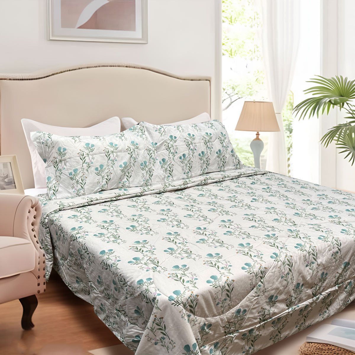 Hotel Living 3 Pce Light Weight Microfiber Comforter Set Queen/King Floral Teal - SuperSaverAU - view 1