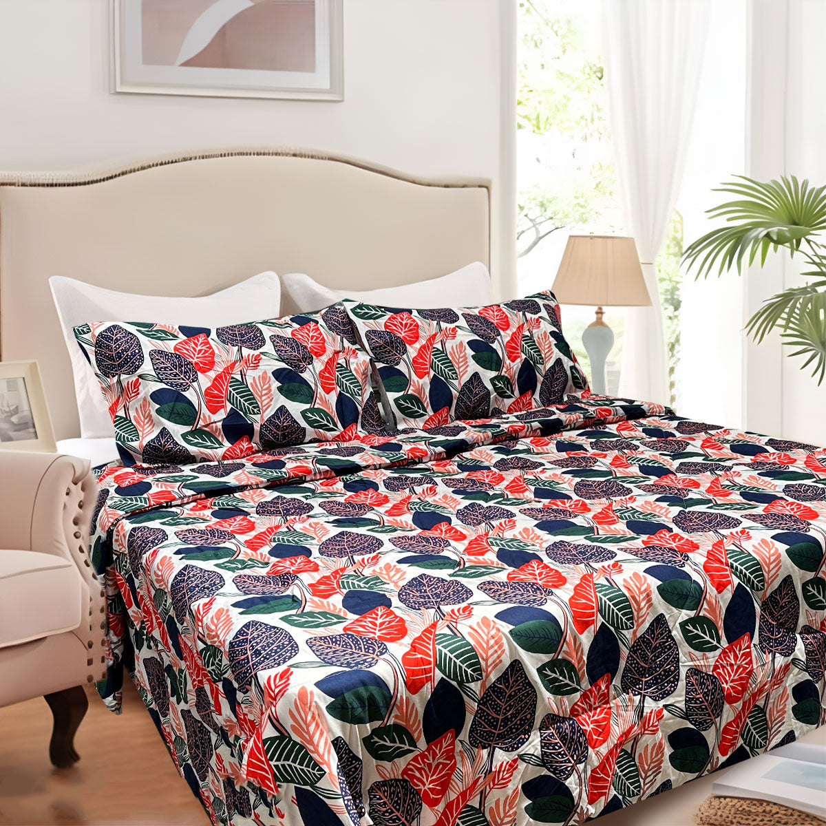 Hotel Living 3 Pce Light Weight Microfiber Comforter Set Queen/King Tropical Leaves - SuperSaverAU - view 1