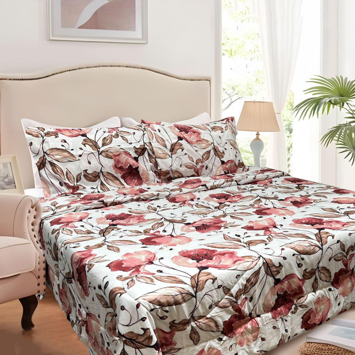 Hotel Living 3 Pce Light Weight Microfiber Comforter Set Floral Autumn Queen/King - SuperSaverAU - view 1