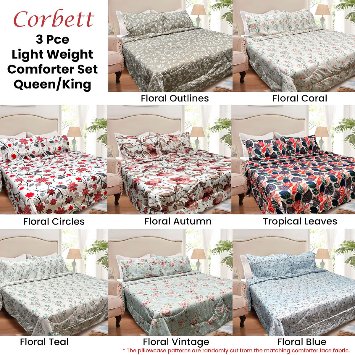 Hotel Living 3 Pce Light Weight Microfiber Comforter Set Queen/King Floral Circles - SuperSaverAU - view 2