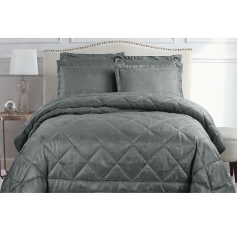 Hotel Living 3 Piece Jacquard Comforter Set Charcoal King - Geometric Design - SuperSaverAU - view 1