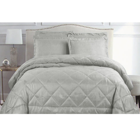 Hotel Living Eli Jacquard Comforter Set King Silver - Geometric Design, Diamond Quilted - SuperSaverAU - view 1