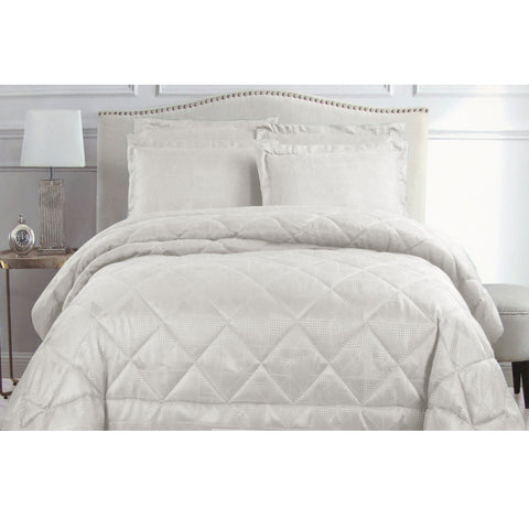 Hotel Living Eli Jacquard Comforter Set Queen White, Geometric Design, Machine Washable - SuperSaverAU - view 1