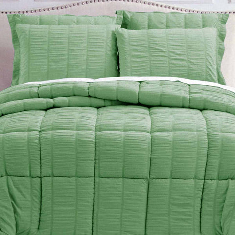 Hotel Living Green Seersucker Comforter Set – Queen 3 Piece