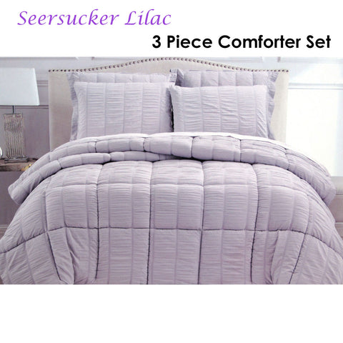 Hotel Living 3 Piece Seersucker Comforter Set King Lilac - Quilted Microfiber - SuperSaverAU - view 1