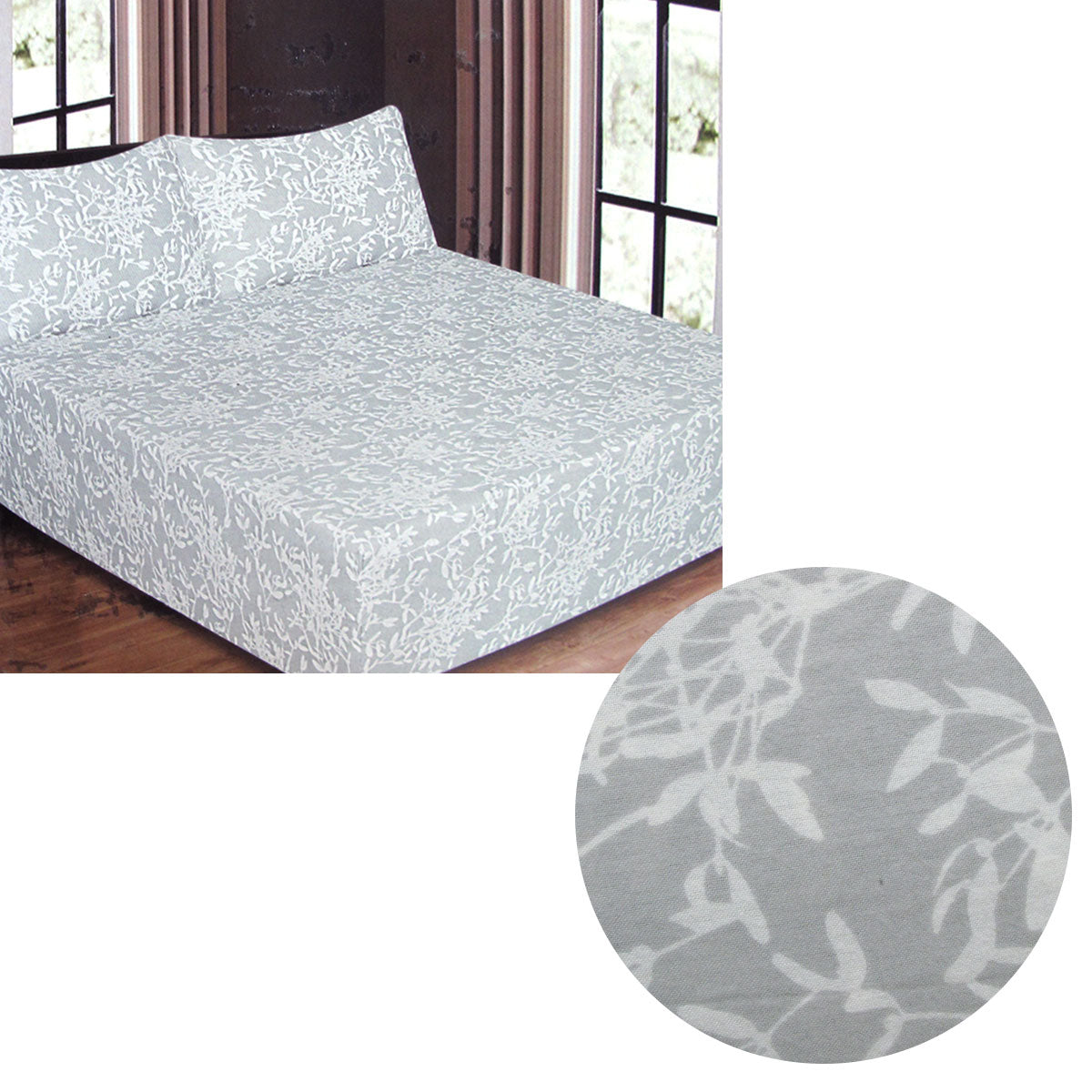 ICF Store 150GSM Luxury Printed Cotton Flannel Combo Fitted Sheet Set Queen - Leaves - SuperSaverAU - view 1